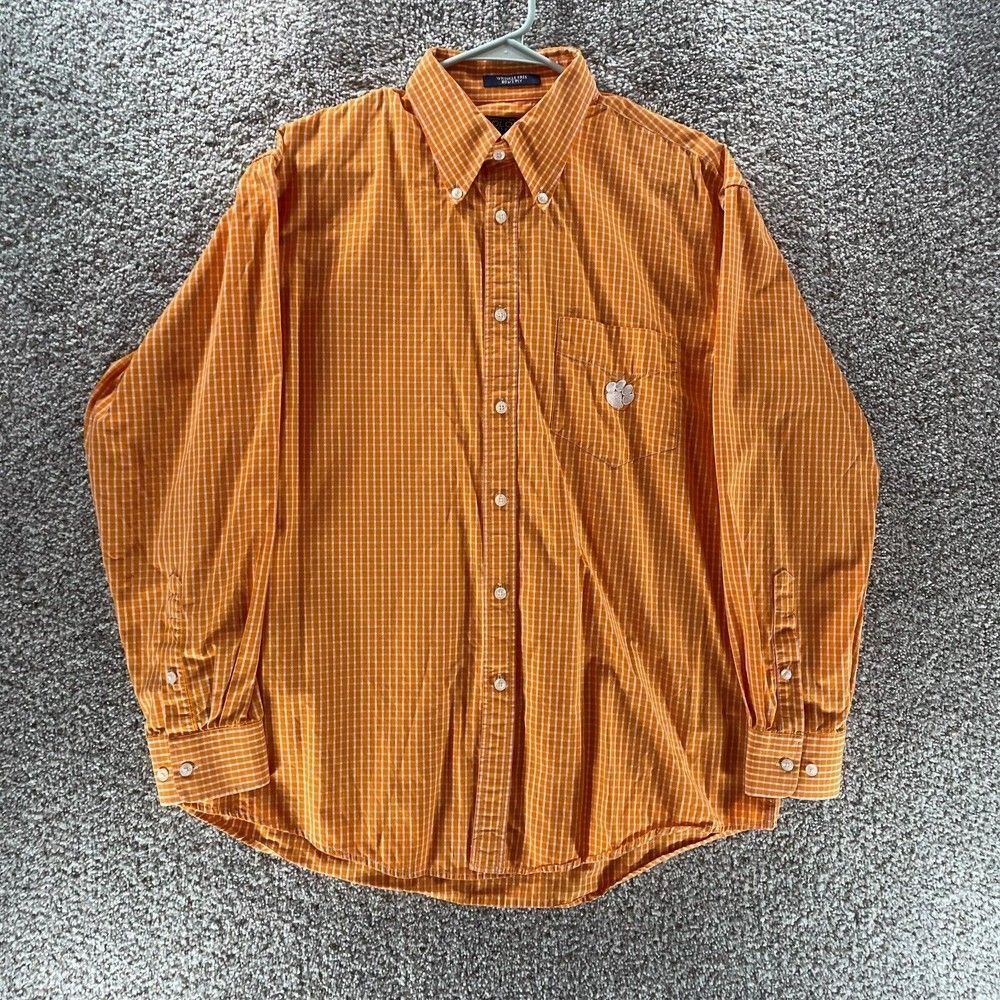 Clemson Tigers‎ Shirt Mens Large Orange White Check Button up NCAA Football Logo